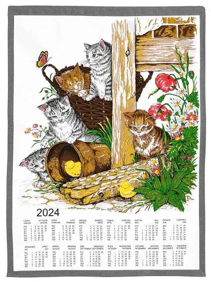 Textilní kalendář 2024 s motivem KOČKY, utěrka